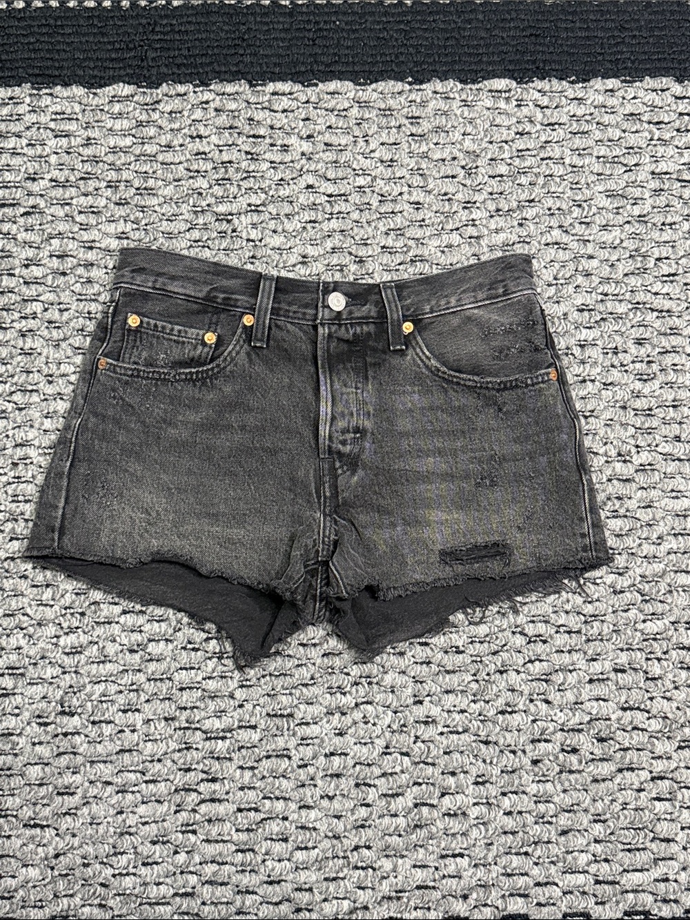 Levi's 501 Original Cutoff Shorts Women's 26 Black High Rise Distressed Denim